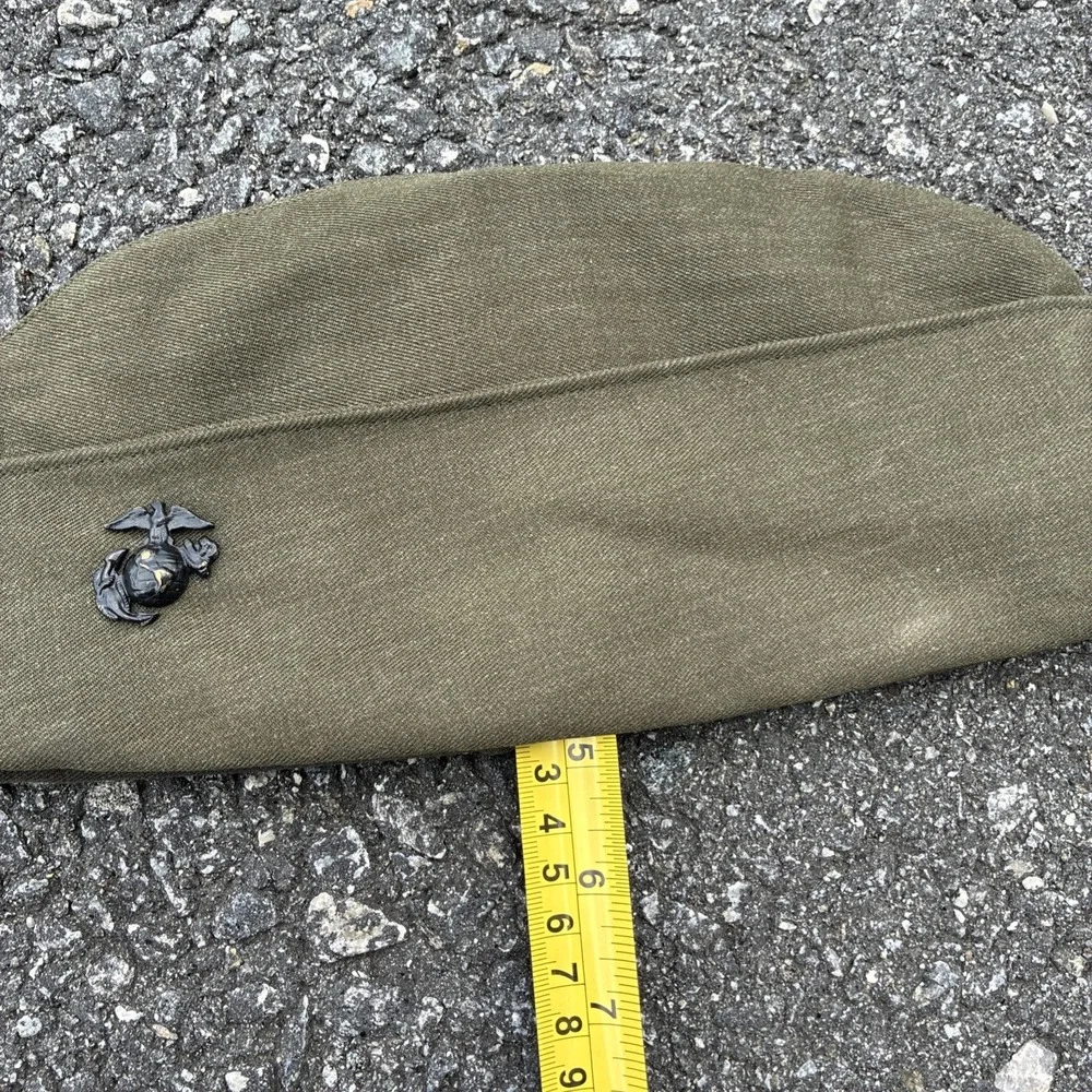 USMC Marine Corps Garrison Cap Size In Photos Olive Green w/ Black EGA Insignia